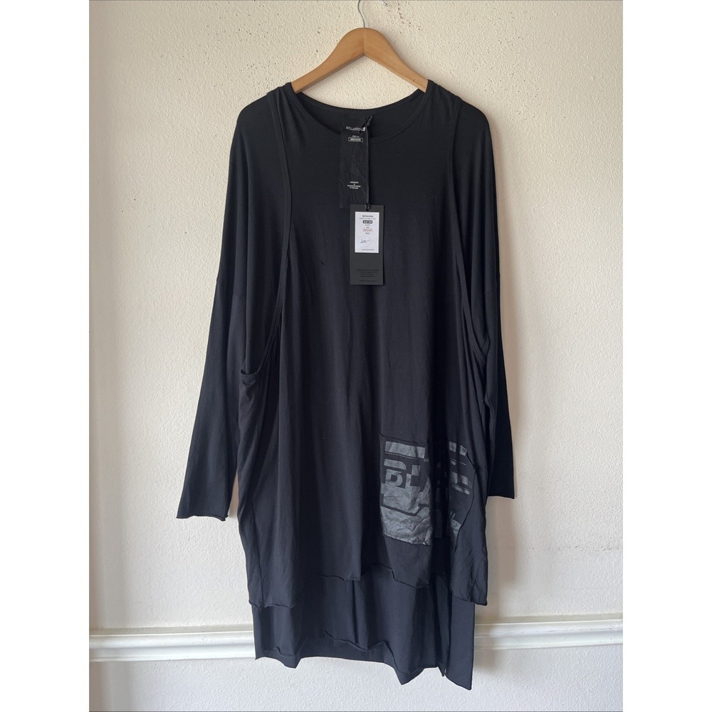 STUDIO B3 Breanna Double black Art To Wear Avant Garde tunic Print Dress  M New